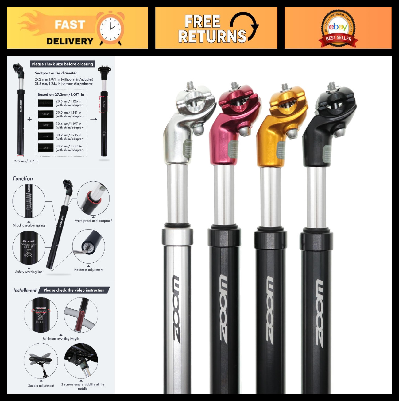 Lightweight Aluminum Bike Suspension Seatpost Shock Absorber 27.2/30.9/31.6mm