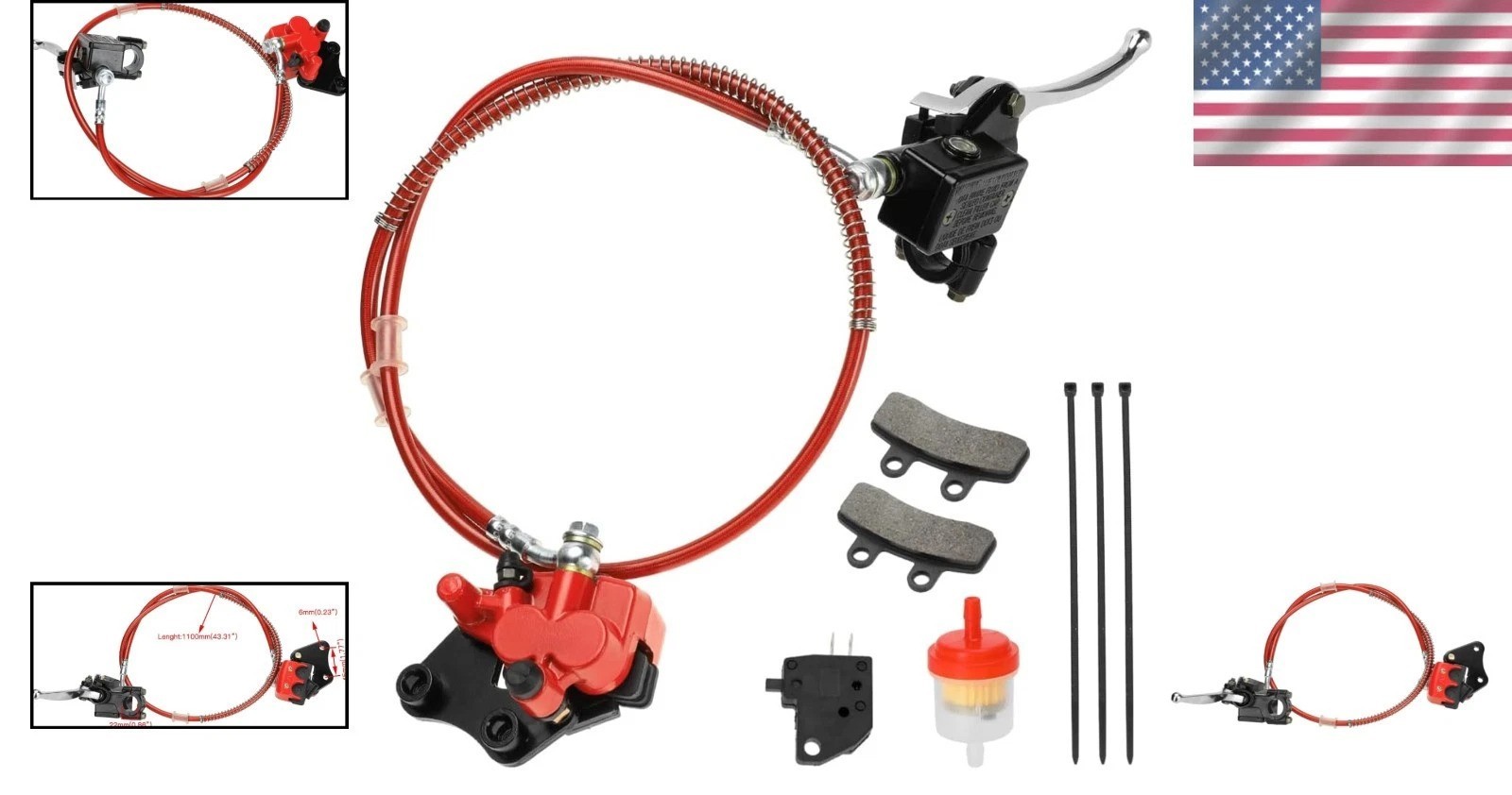 Durable Red Hydraulic Front Disc Brake Caliper Lever Line for 50-125cc Pit Bikes