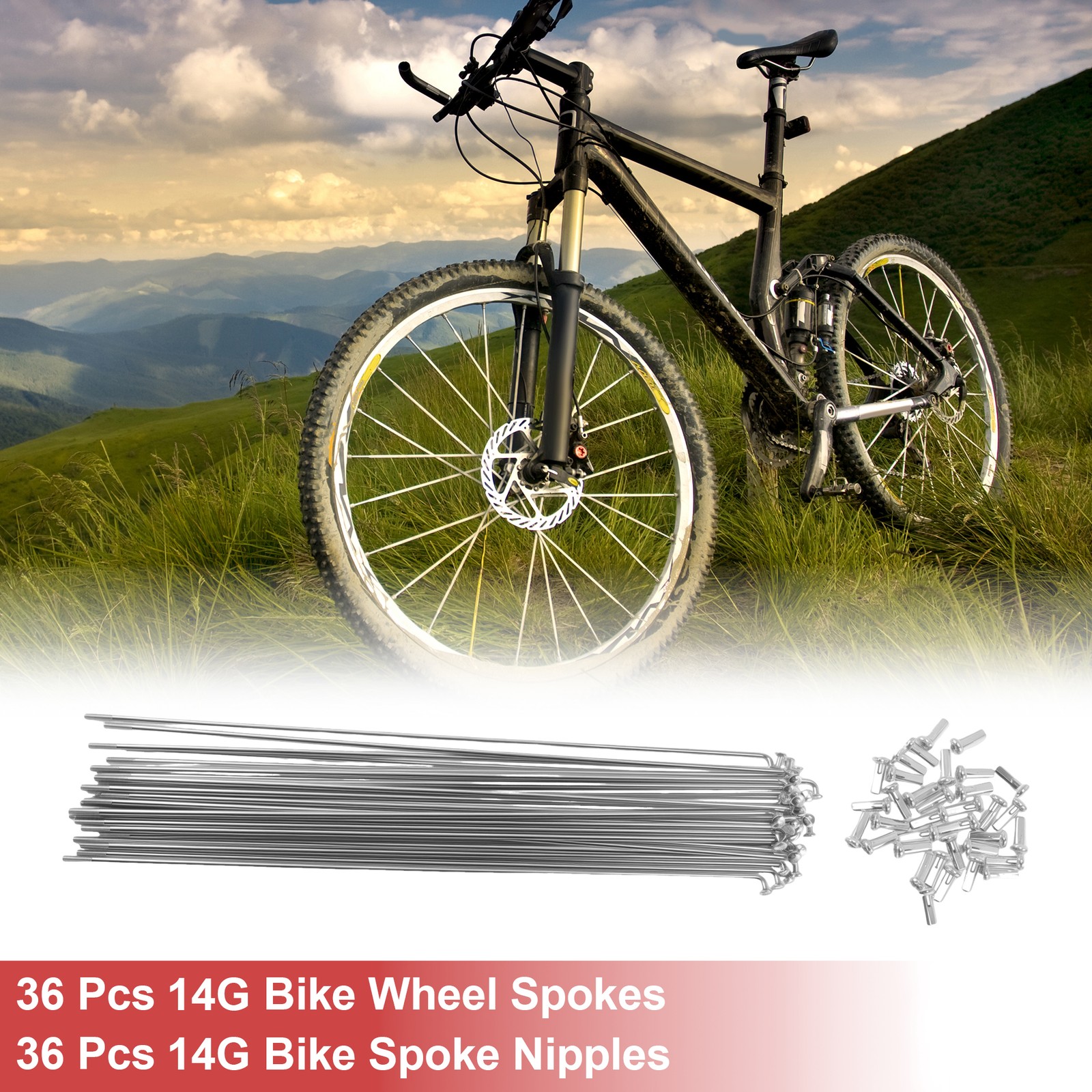 14G J Bend Bicycle Spokes 220mm Bike Wheel Spokes with Nipple Silver Tone 36 Set