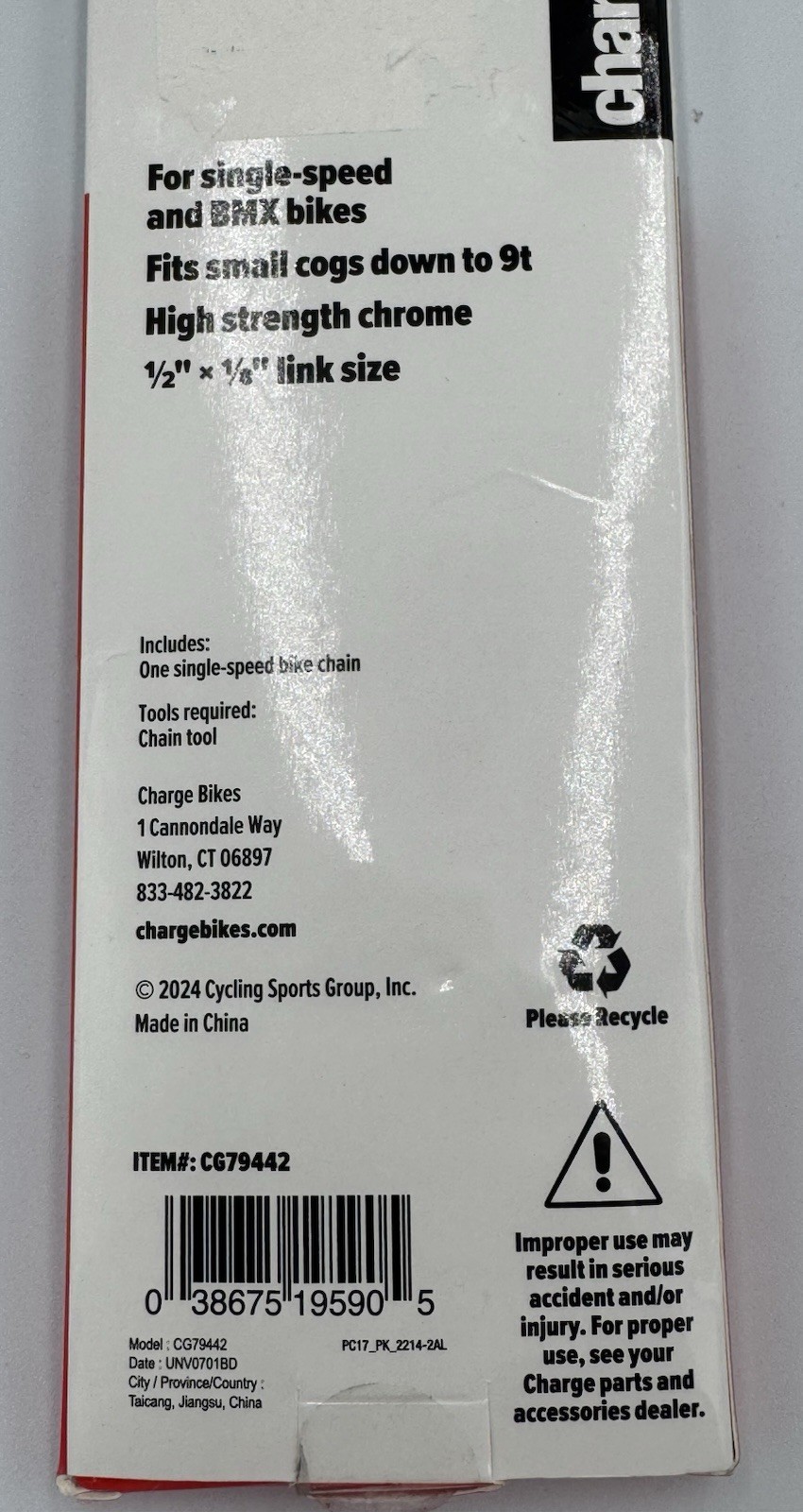 Charge Chrome Bike Chain 1/2 x 1/8 High Strength BMX/Single Speed 112 Links
