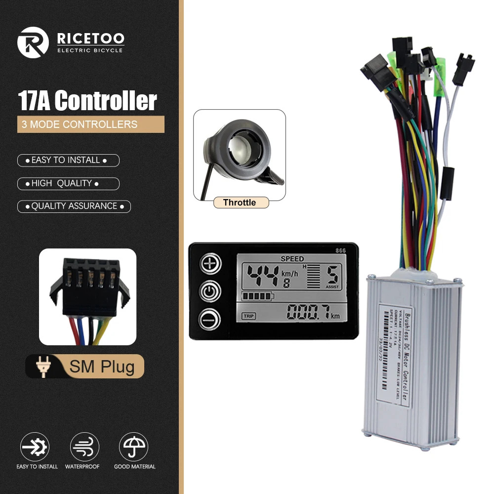 Three-Mode Ebike Controller 17-40A 36/48V 350-1000W S866 LCD Learning Function