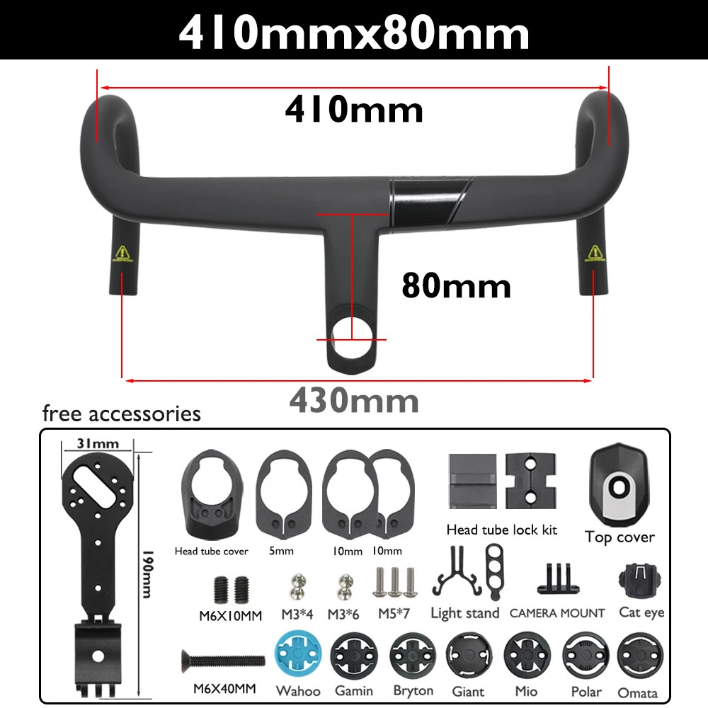 Carbon Fiber Integrated Handlebar for Road Bike 370-430mm with Computer Bracket