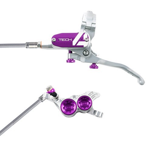 Hope Tech 4 V4 Downhill E-Bike Brake -Silver/Purple-Braided Hose-Left Hand Front