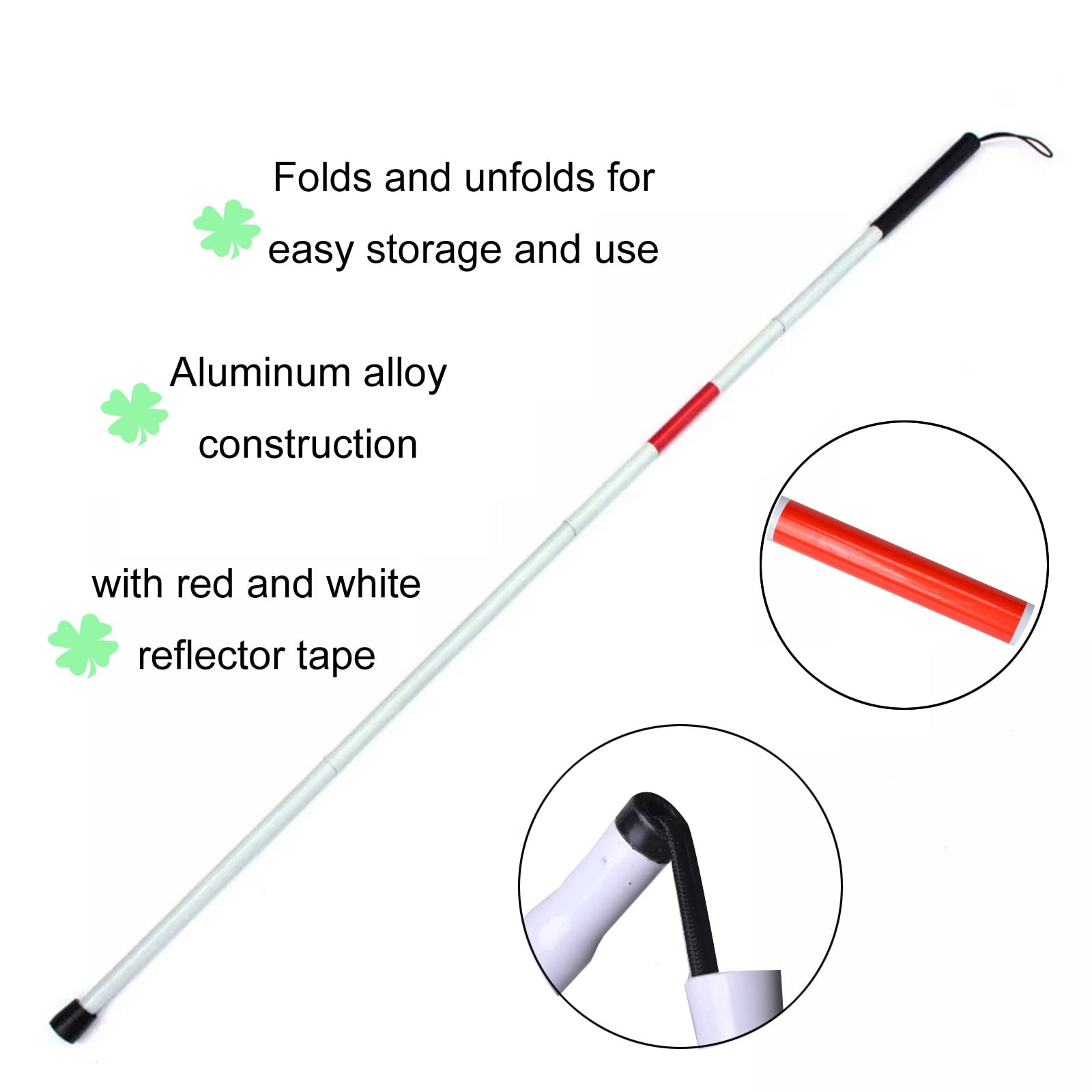Baitaihem Folding Blind Cane Reflective Red Pack of 1, White,Red