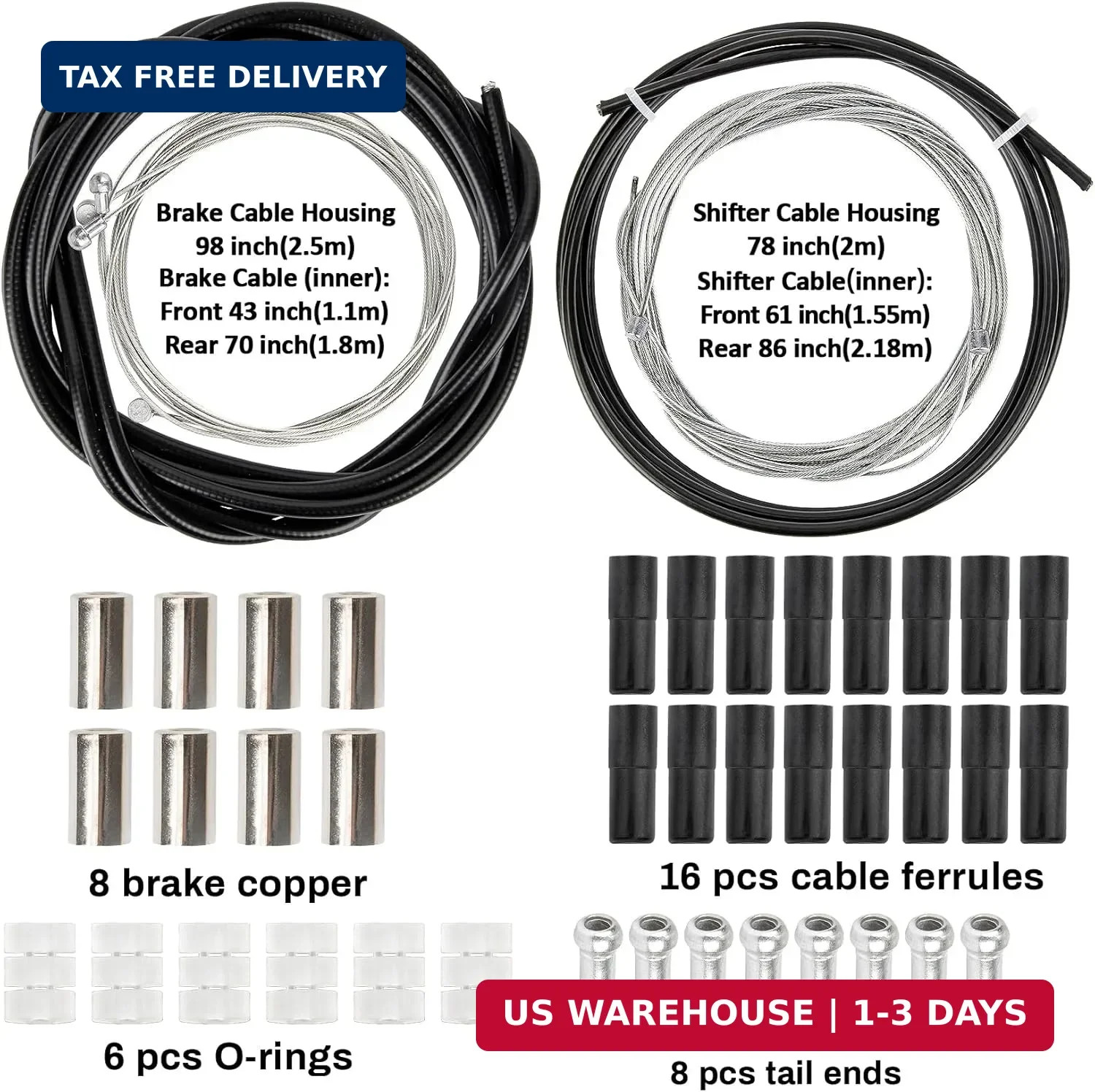 RAINFLOW 44PCS Bike Brake Cable Kit – Universal Bike Shifter Cable Housing Bicyc
