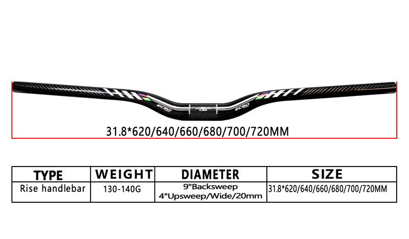 Full Carbon Fiber mtb Bike Handlebar Bicycle Flat Riser Bar 31.8mm 120g Glossy
