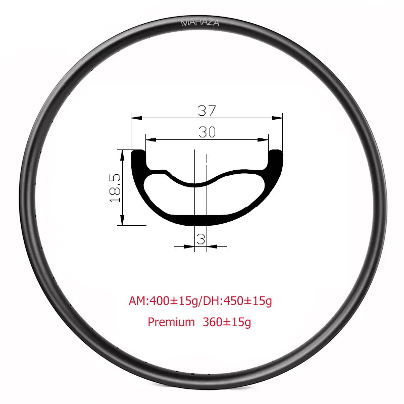 29er 18.5mm Width MTB AM DH XC Mountain Bike Carbon Fiber Rim Super Light Ring