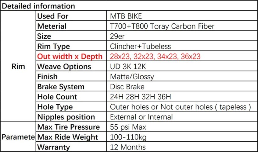 29er MTB Bicycle Carbon Rim Asymmetry 28 32 34 26mm Wide Tubeless Matte Glossy