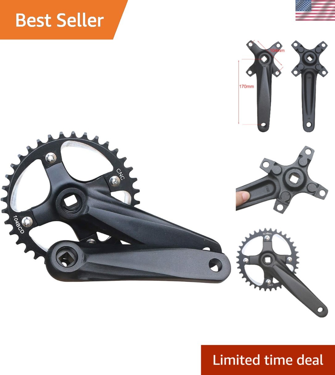 MTB Crank Arm Set 104 BCD Square Taper Mountain Bike Crankset 152mm 165mm 170mm