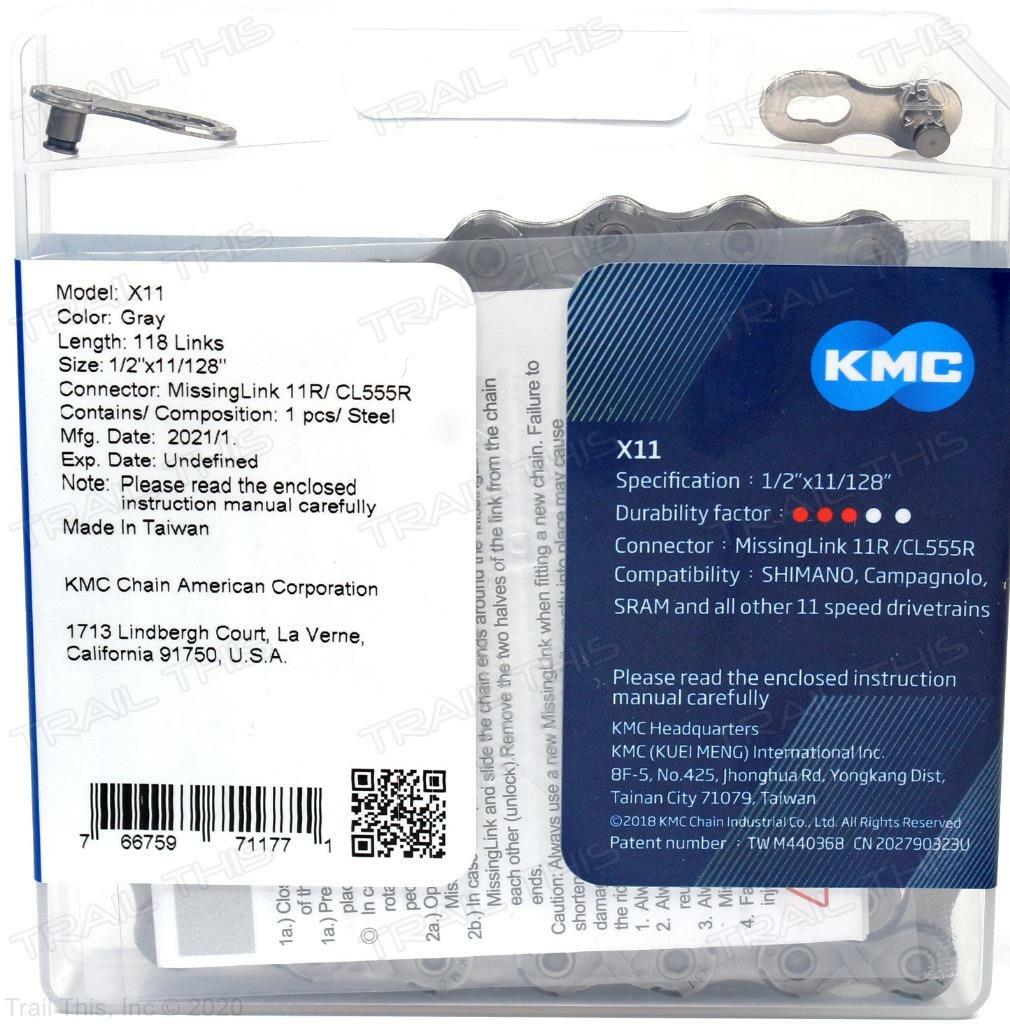 KMC X11 11-Speed 118L Bike Chain Gray Stretch-Proof fits Campy SRAM Shimano