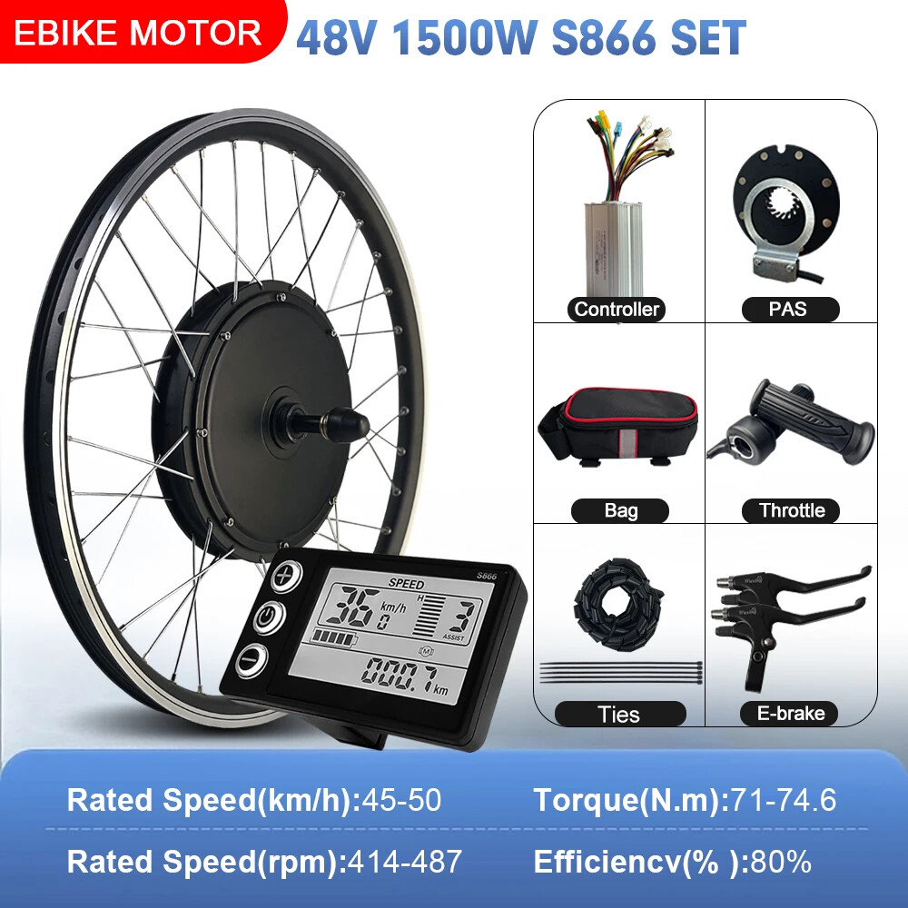 48V 1500W Mountain Electric Bike Conversion Kit Rear Rotate Wheel Hub Motor