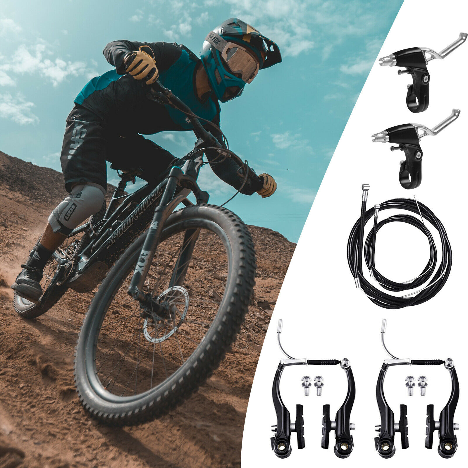 Mountain Bike V Brake Set Front and Rear MTB Hybrid Callipers Cables Lever Kit