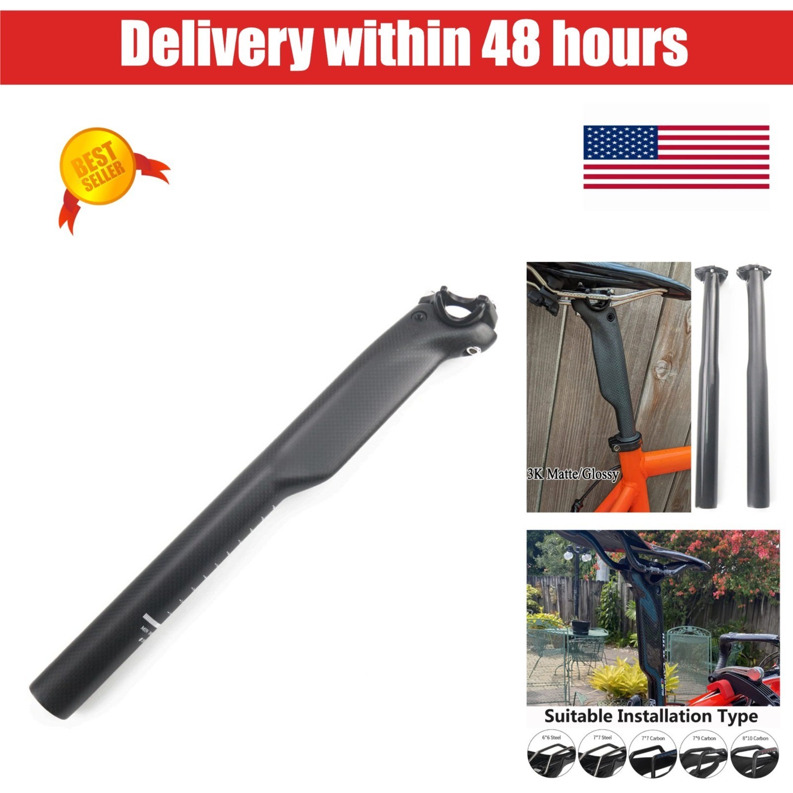 RXL SL Carbon Fiber Bicycle Seatpost 27.2/30.8/31.6mm Adjustable