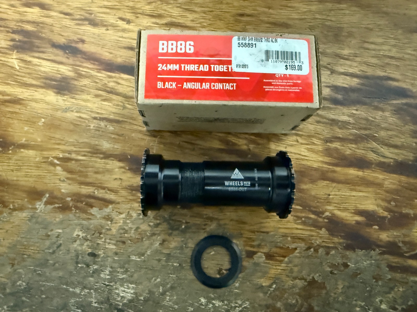 Wheels MFG BB86-OUT-BB Bottom Bracket BB86 24mm Thread Together Black ABEC-3