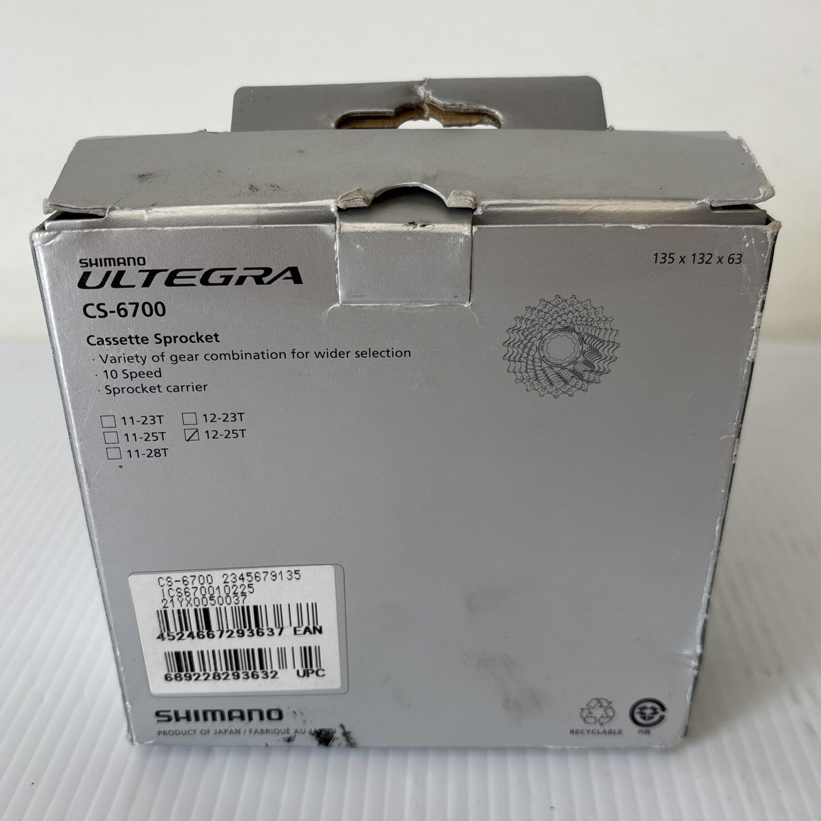 Shimano Ultegra CS-6700 12-25T 10-Speed Silver Bike Cassette – New