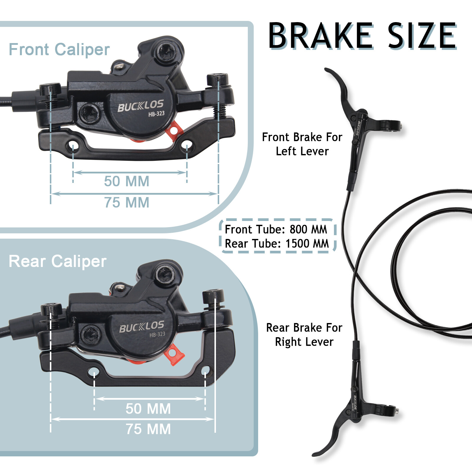 BUCKLOS MTB Hydraulic Disc Brake Set with Red G3 160mm Rotor 2 Pistons for MTB
