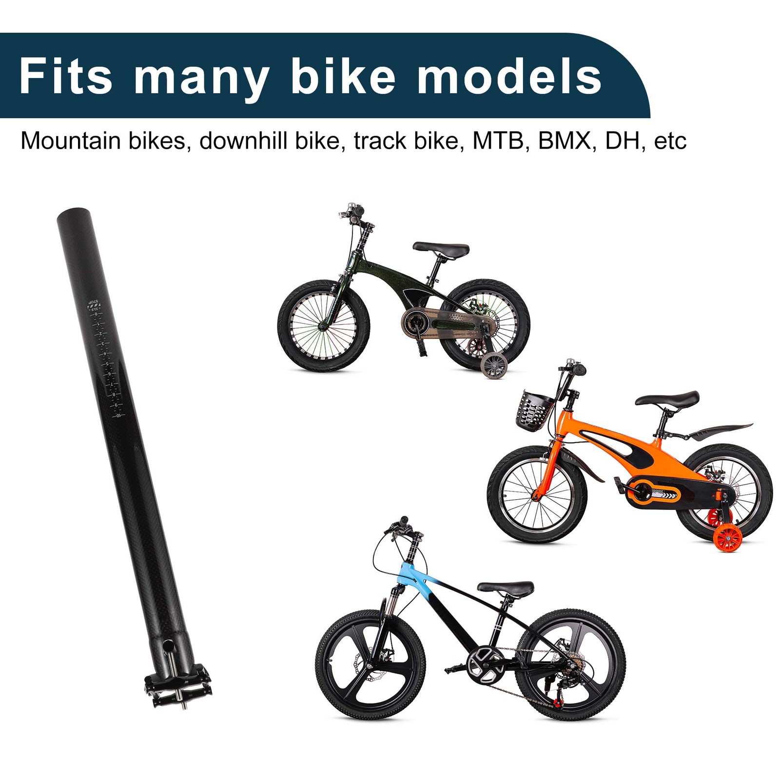 Bike Suspension Seatpost 33.9x400mm Saddle Post Seat Gloss Black Carbon Fiber