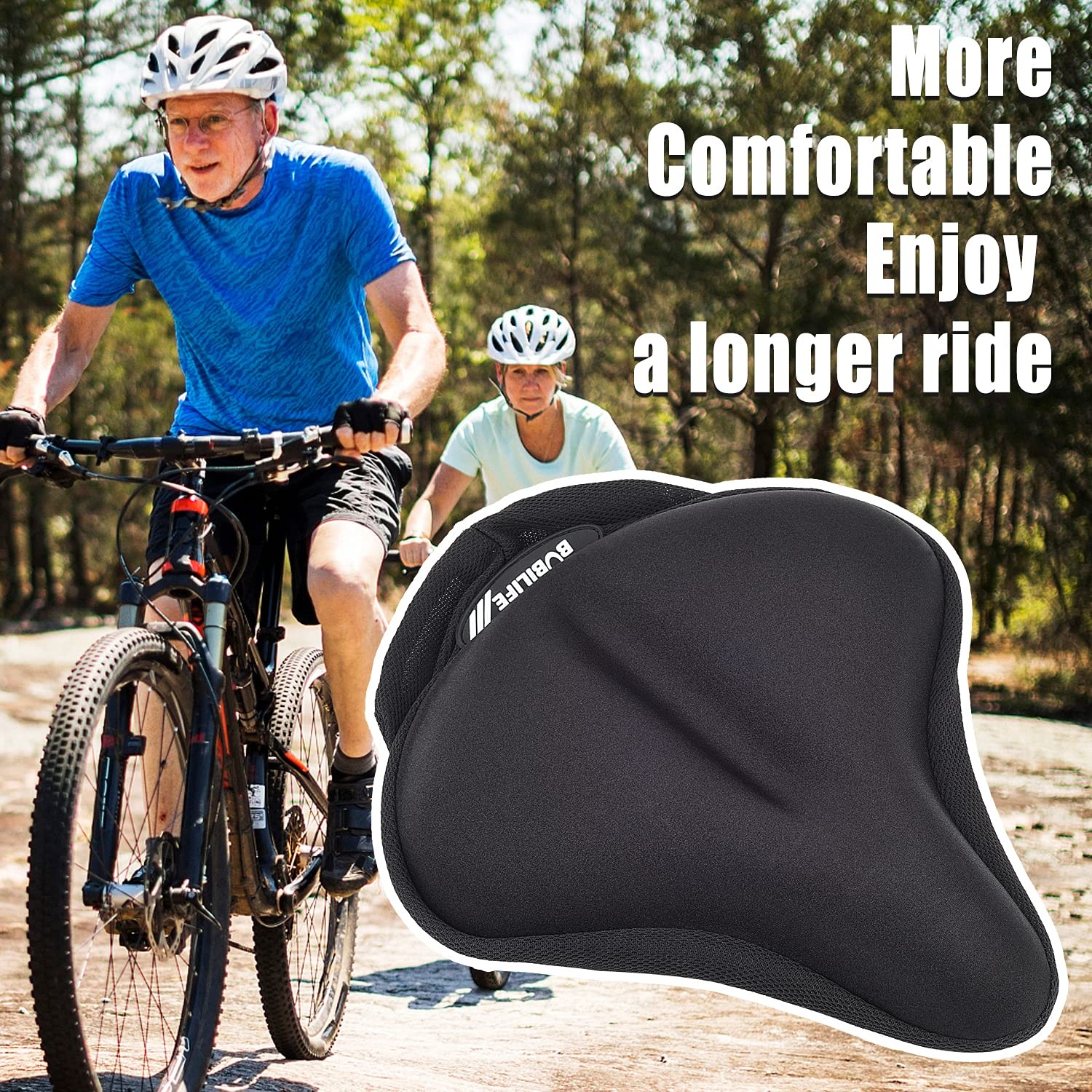 Thick & Wide Gel Bike Seat Cushion Cover Pad with Rainproof Cover – Comfortab…