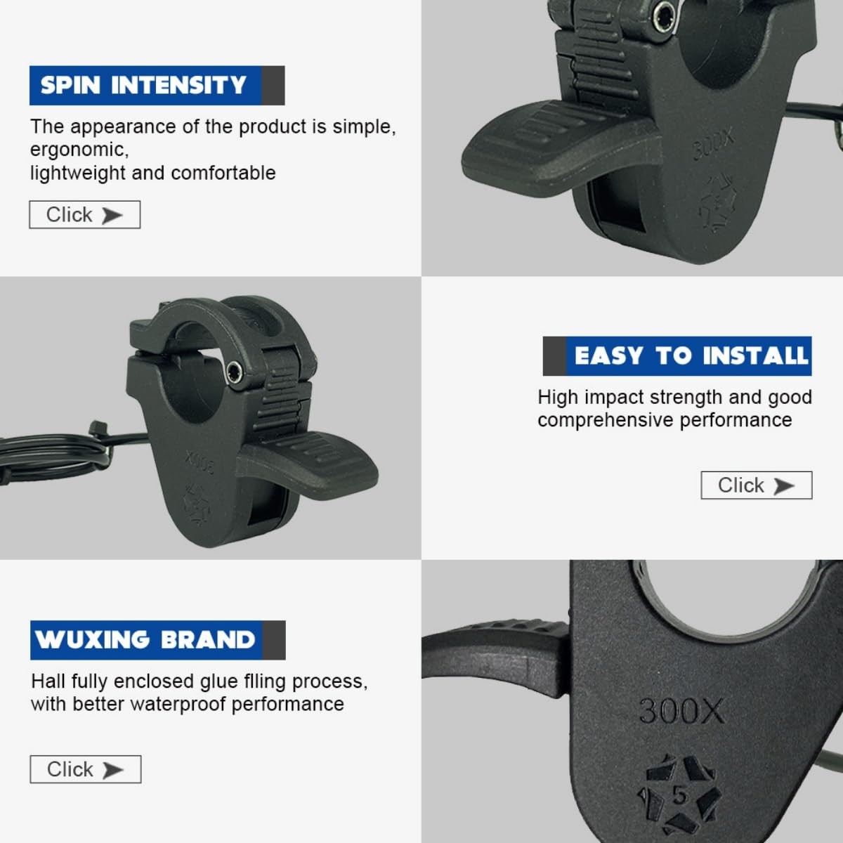 Ebike Thumb Throttle,12V/24V/36V/48V/52V/60V/72V 3-Pin M8 Waterproof Ebike Throt