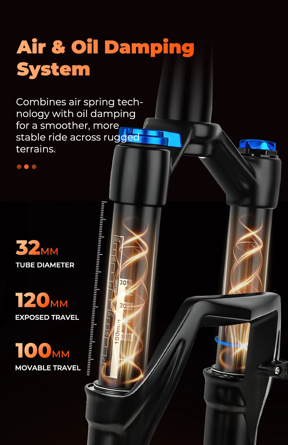 MTB Suspension Air Oil Fork BOOST Thru Axle Front Fork 120mm Travel 27.5/29inch