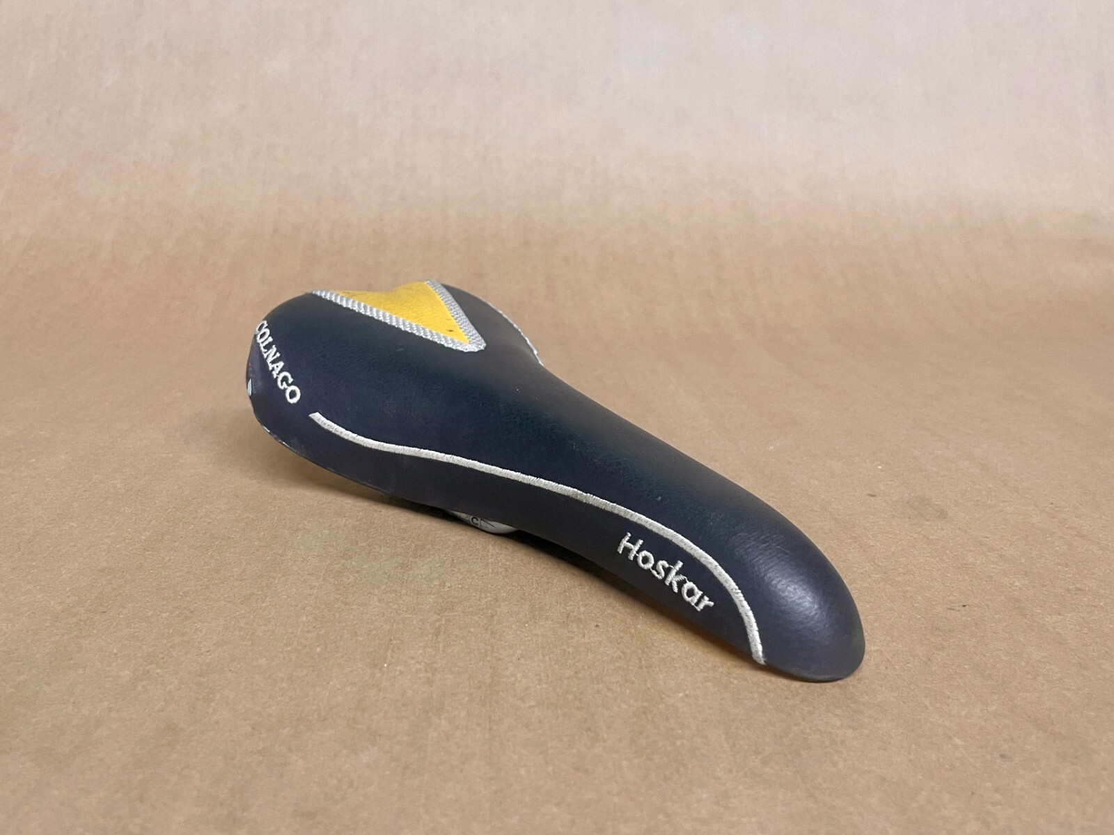 Selle San Marco Colnago Hoskar Saddle, yellow/white embroidered, steel rails