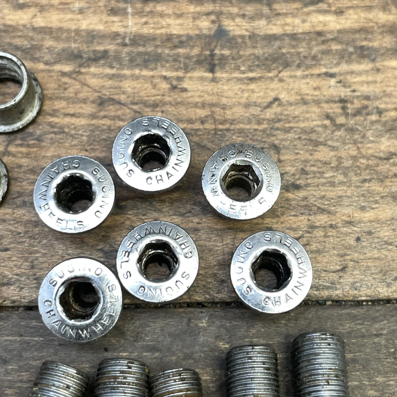 Vintage Sugino Triple Chainring Bolts Nuts Washers Dust Caps Lot Silver