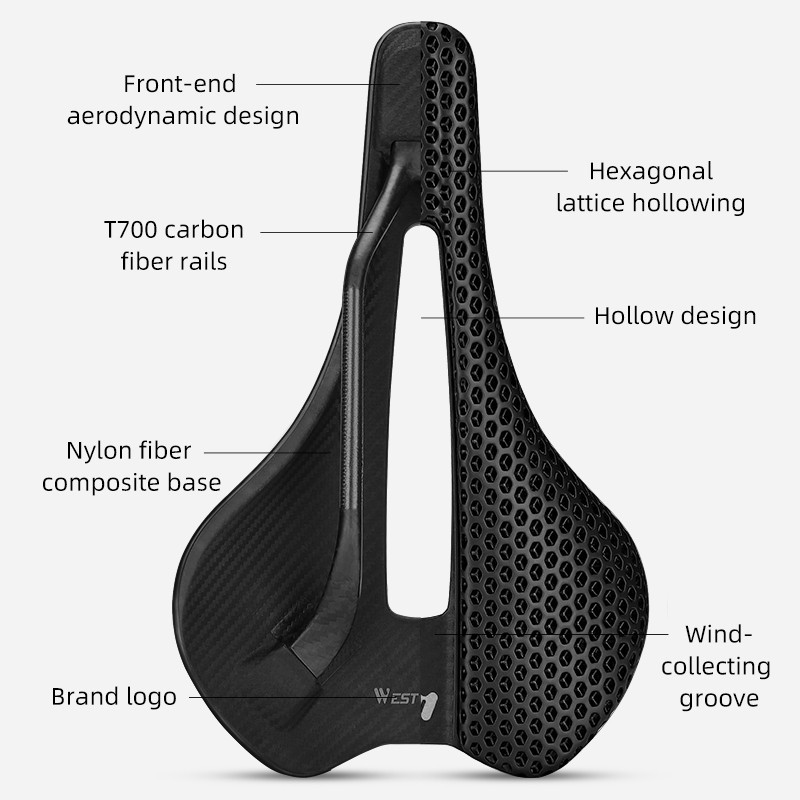 WEST BIKING 3D Printed Bicycle Saddle Carbon Fiber Seat Bow Bike Saddle Cushion