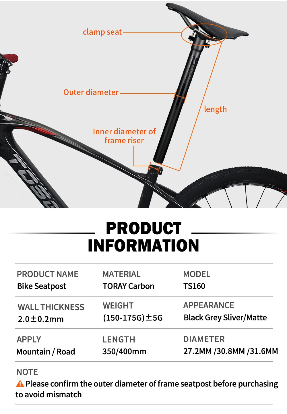 Carbon Seatpost Offset 0mm Mtb Retractable Canoe 27.2/30.8/31.6mm Seat Post