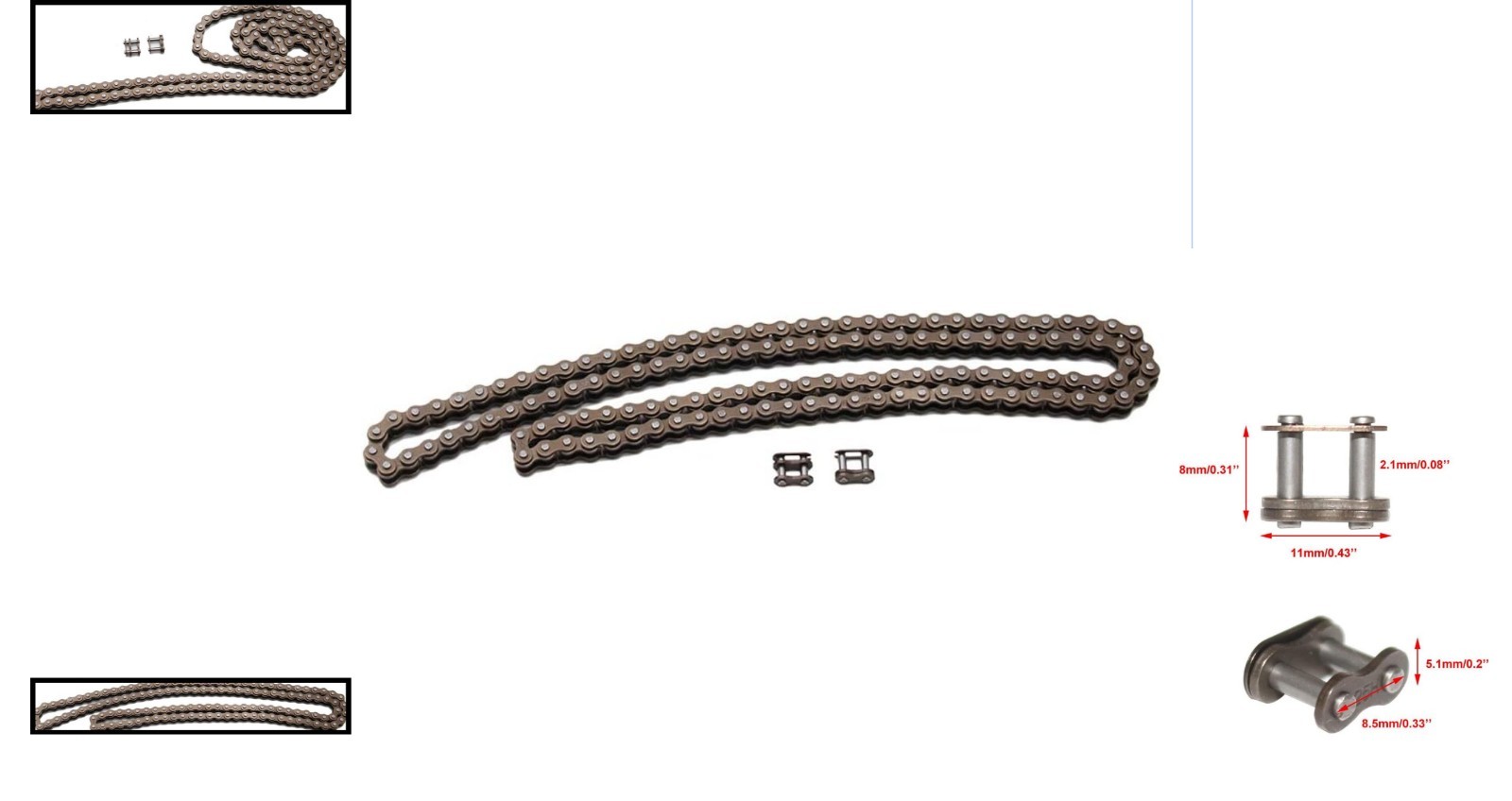 High Strength 25H 118 Links Chain with Master Links for 49cc Pocket Bikes & ATVs