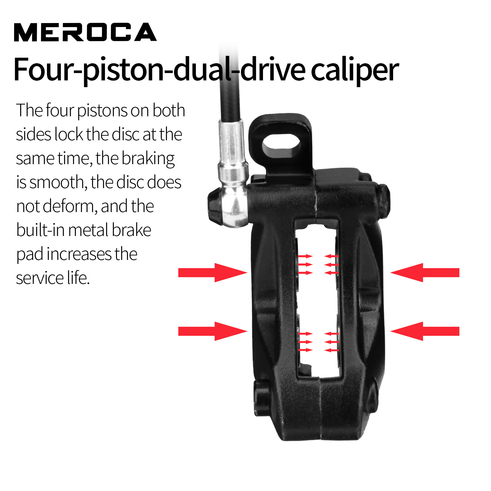 MEROCA E-Bike Hydraulic Disc Brake Set 4-Piston Front/Rear 950/1850mm with Rotor