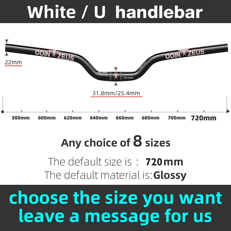 MTB Bicycle Handlebar Full Carbon Fiber Riser Bar 580-720mm Diameter 31.8/25.4mm