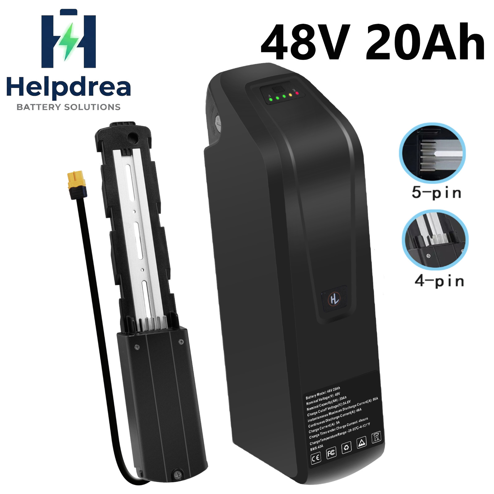 5PIN 48V ebike lithium battery 48V 20Ah w/ USB Port for bicycle 200W-1800W Motor