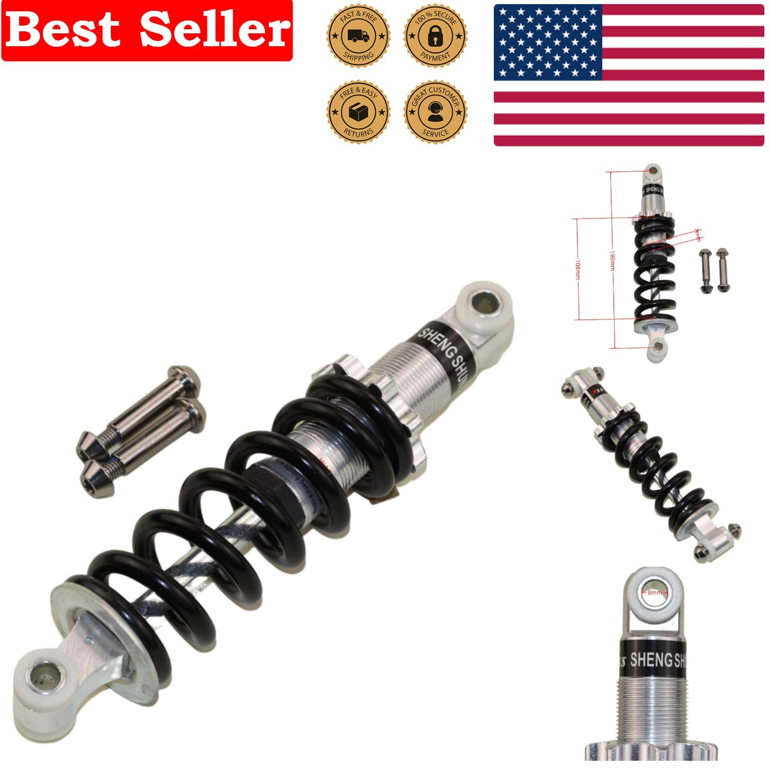 Durable 190mm Rear Shock Suspension Spring for Electric Bike & Minimoto