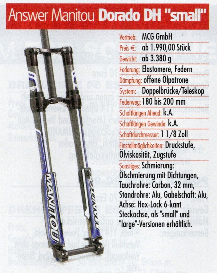 Answer Manitou Dorado MRD 2005 Mountain Bike Downhill Fork DH Cult Retro Vintage