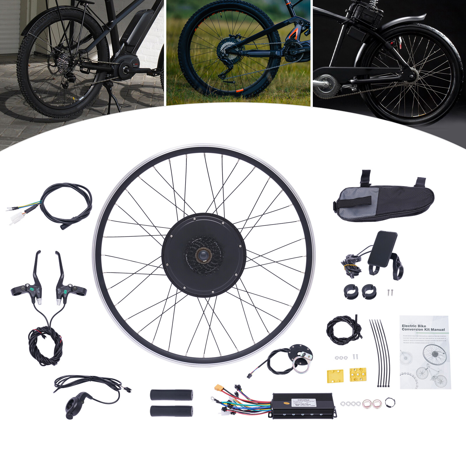 700C 48V 1000W Electric Bicycle Conversion Kit E-Bike Hub Motor Rear Wheel w/LCD