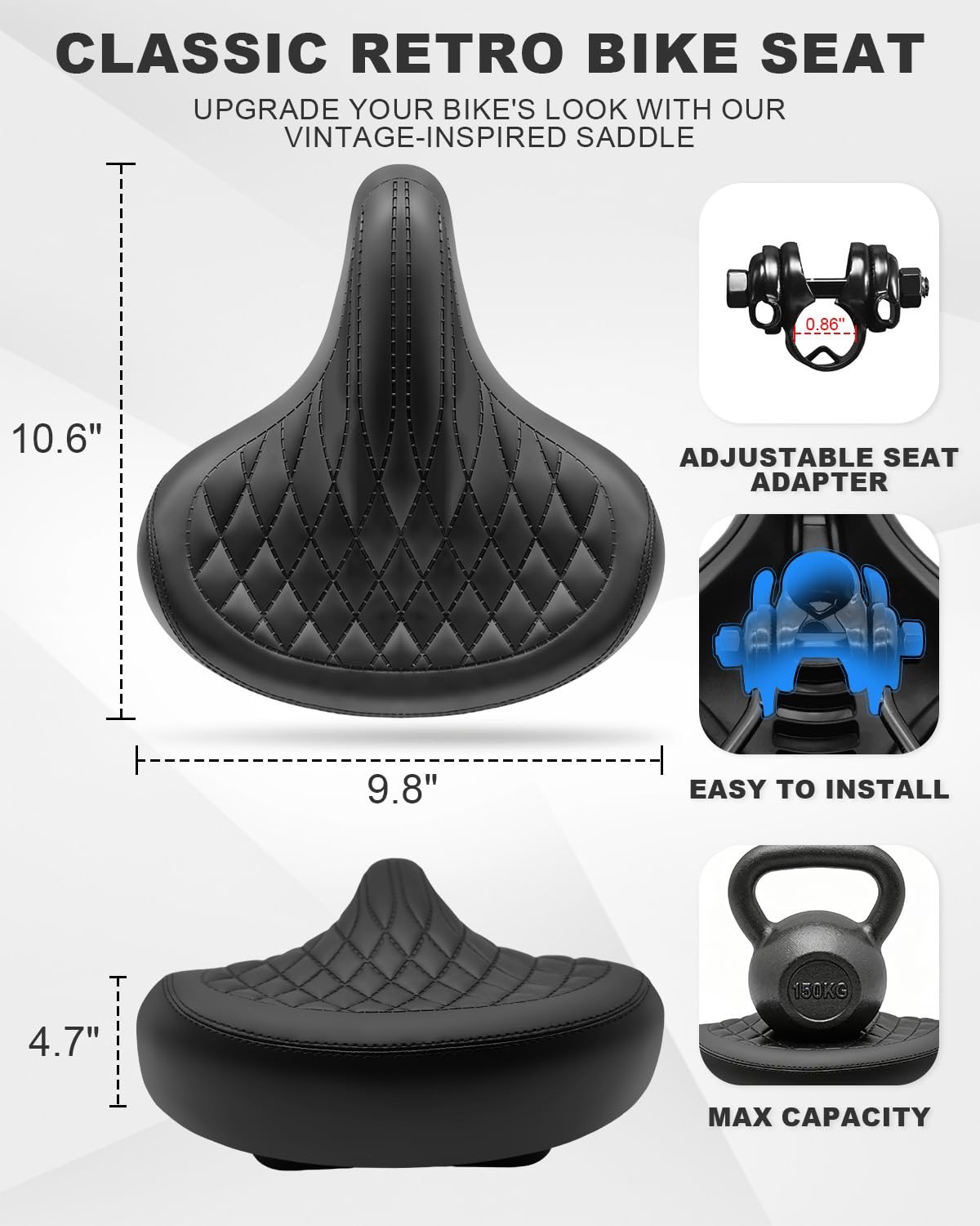 Oversized Wide Bike Seat for Men & Women, Comfort Soft Vintage Width: 9.8IN