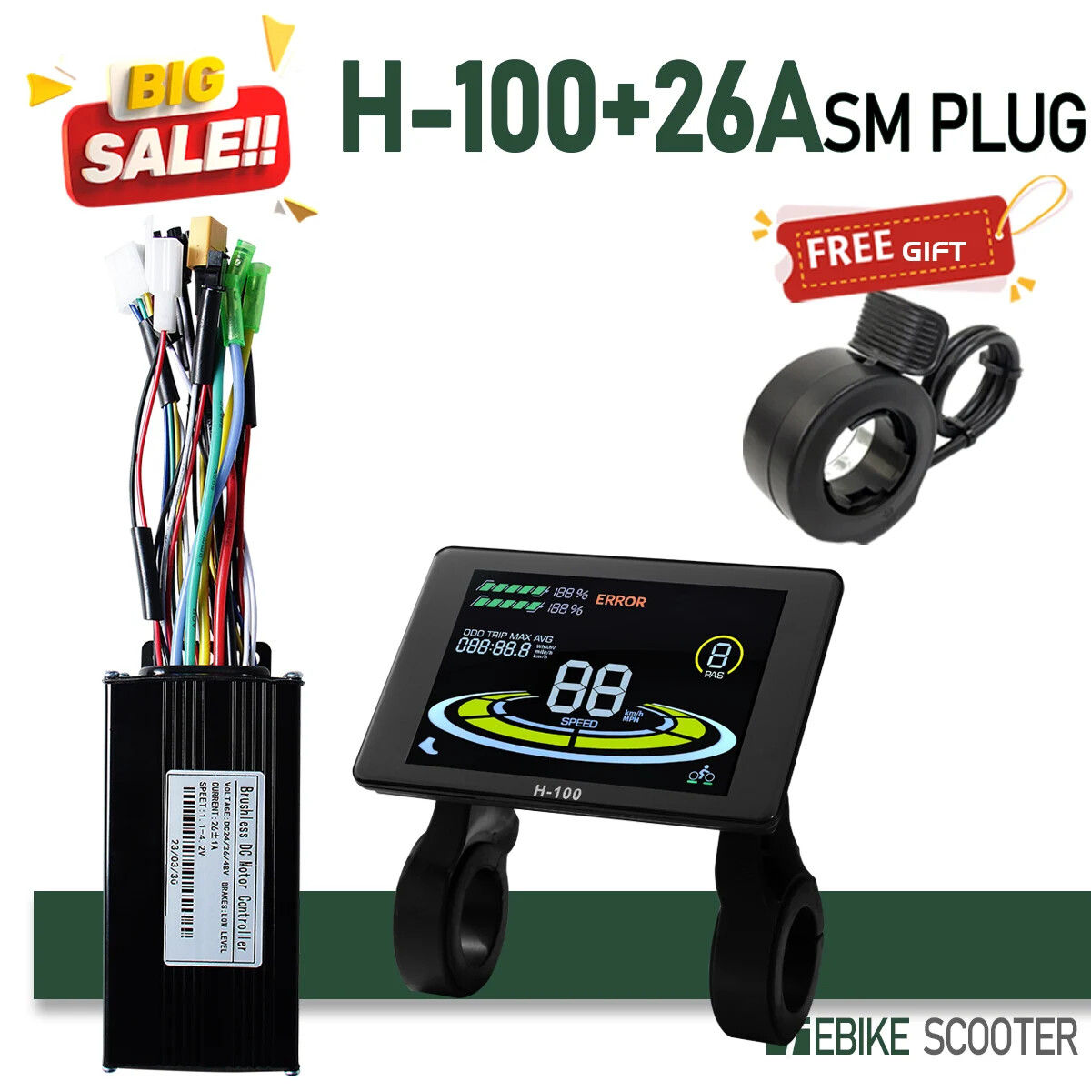 Electric Bike Sinewave 3 Mode 17A26A30A40A Controller 24V/36V/48V/52V Motor