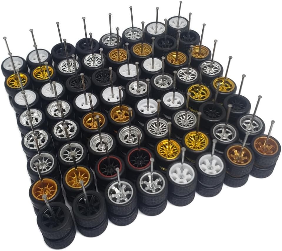 Mixed/Random Real Riders Wheels Rims Tires Set for 10 Cars 1/64 Scale
