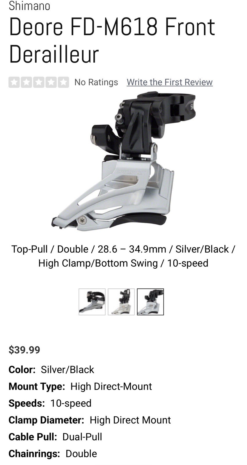 Brand New in Box – Shimano Deore FD-M618-H Front Derailleur 2×10 MTB Dual Pull