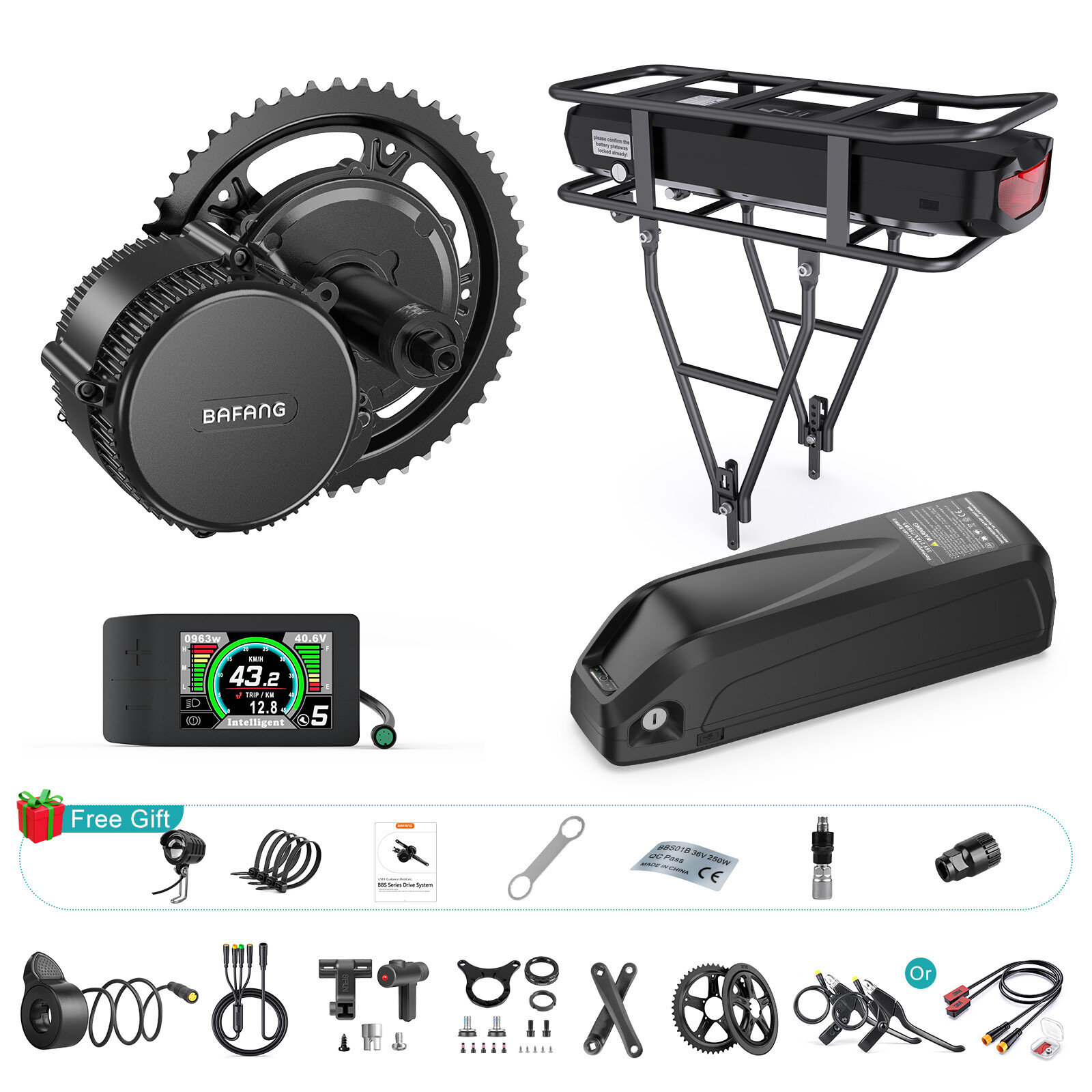 48V750W Bafang BBS02B Mid Motor Kit Electric Bike Conversion 68-73mm Kit