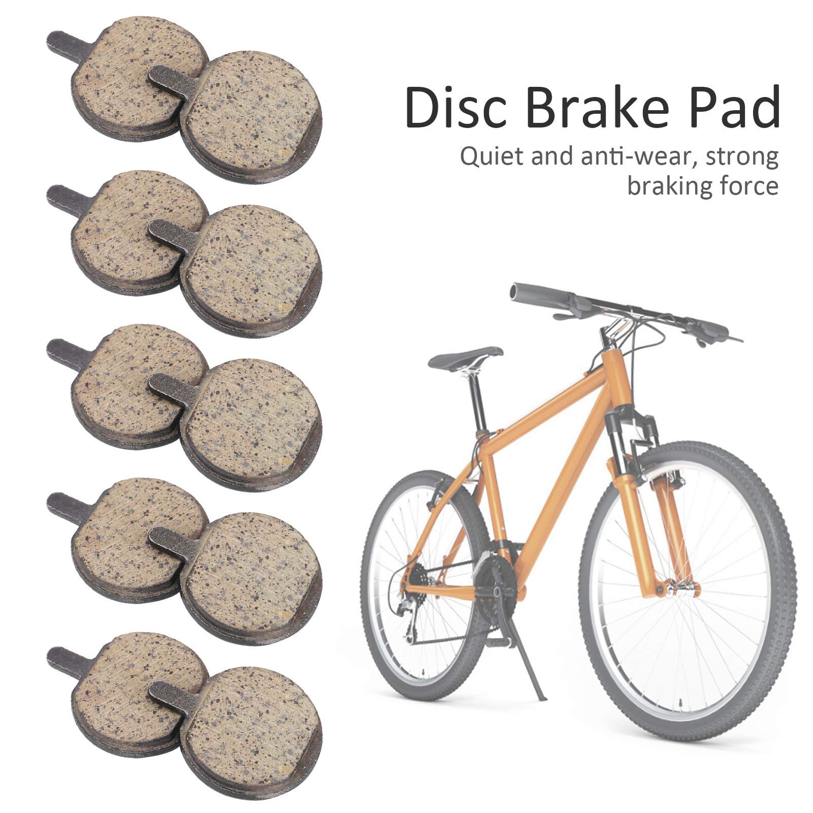 Bike Brake Pads, Semi Metal Resin Disc Pads, 5Pairs | Semi Metal Resin Disc