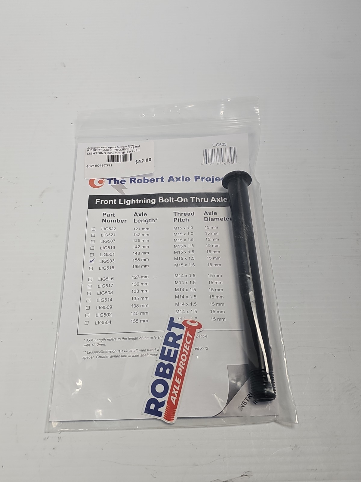 The Robert Axle Project, LIG503 158mm M15 x 1.5 15mm, Black