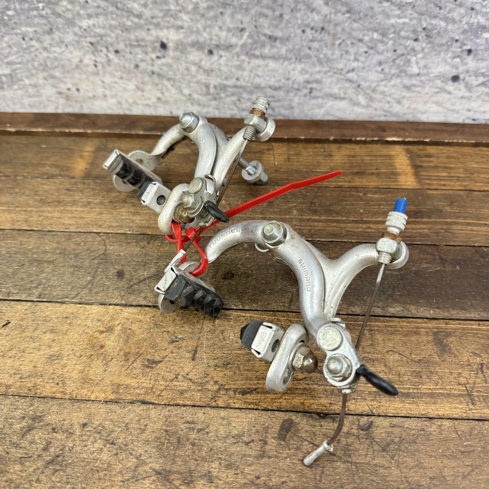 Vintage Shimano Tourney Caliper Brakes Set Silver Road Bike Side Pull Japan 70s