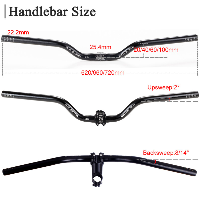 BUCKLOS 25.4/31.8mm Riser Handlebar 580-780mm Aluminum Mountain Folding/BMX Bike