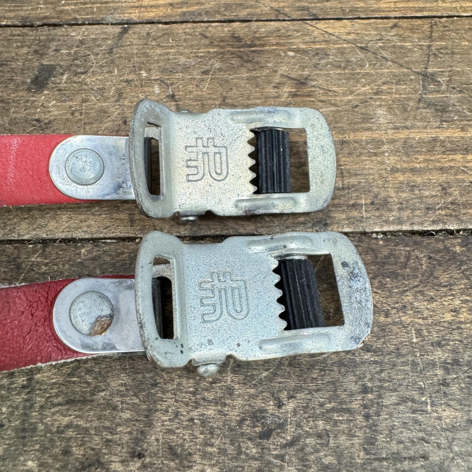 Vintage Lapize Toe Straps Red Leather Steel 80s 70s Road Track Bike Pair Set