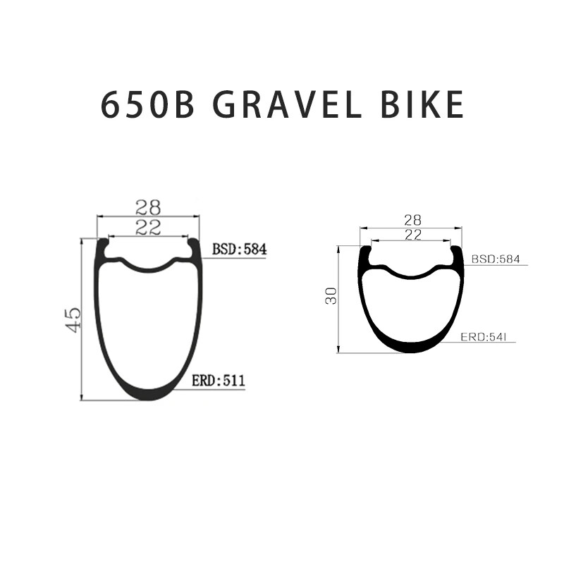 650B 27.5er Carbon Gravel Bicycle Rim 30/45mm Deep 28mm Width Clincher Tubeless