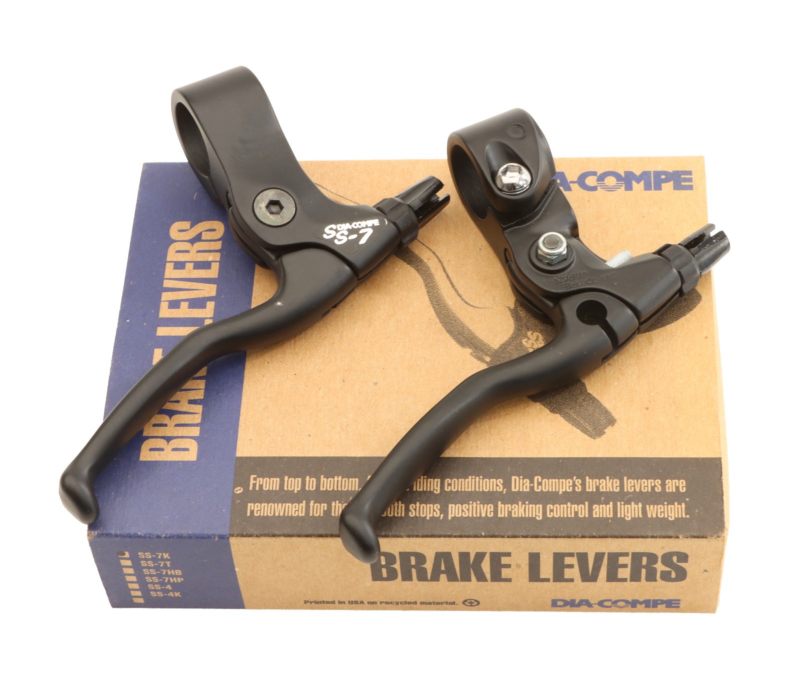 Dia-Compe SS-7 Brake Levers PAIR 2-Finger Short Stop 22.2mm Clamp Black NEW NOS