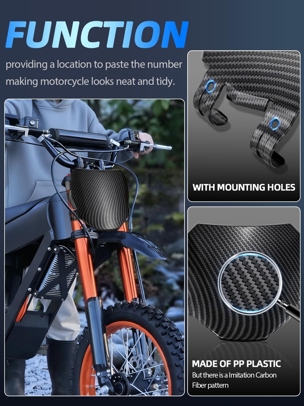 Ebike Front Number Plate Replacement 8.78″x6.69″ – Carbon Fiber Style for Surron