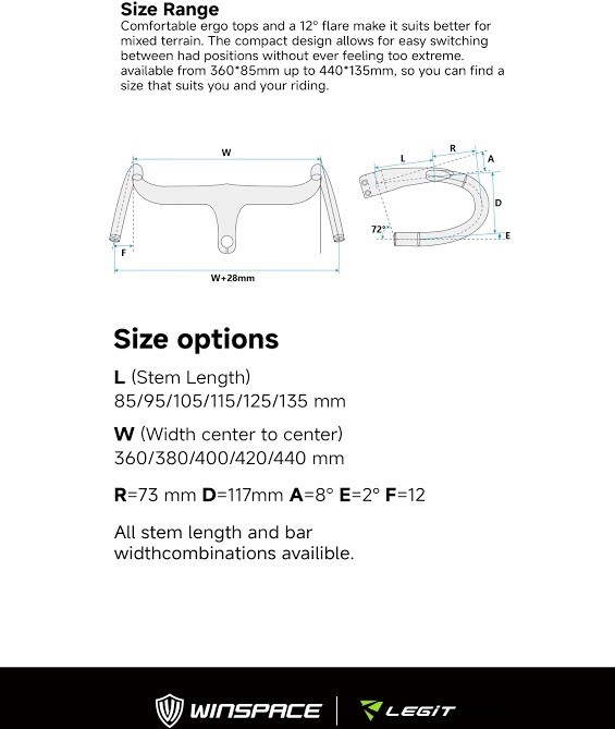 Winspace Legit Adventure Gravel Handlebar 38cm X105mm