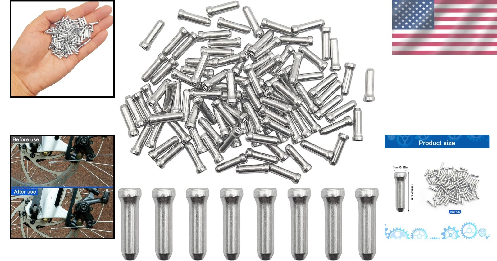 Versatile Alloy Crimps for Bicycle Cables – Pack of 100 Silver Cable End Caps